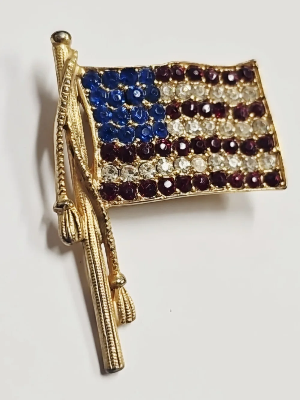 Gold-tone American Flag Pin With Red White & Blue Crystals